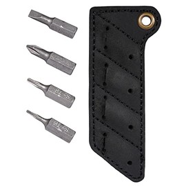 KeyUnity KA06 Leather Sheath Screw Bit Organizer | Screwdriver Bit Holder Pocket | Hand Stitched Bit Set Pouch with 4 pcs Magnetic Bits (Black)