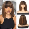 Bob Wig With Bangs Human Hair 1B/30 Highlight Wig Human