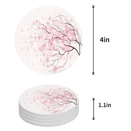 Vibiliyou A 4-Piece Set of Unique Absorbent Ceramic Drink Coasters,Featuring Pink Sakura Designs,with Cork Backing,Ideal as a Gift for Bar Home/Housewarming Decorations