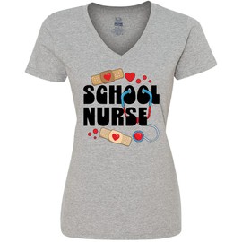 inktastic School Nurse with Bandages and Stethoscope Women's V-Neck T-Shirt XX-Large 0060 Heather Grey 43eb0