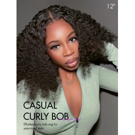 LUVME Human Hair Wigs Glueless Ready to Go Short Deep Wave BOB 4x4 Closure Lace Wig 100% Human Hair 12 Inch Natural Black Deep Curl Human Hair Wigs