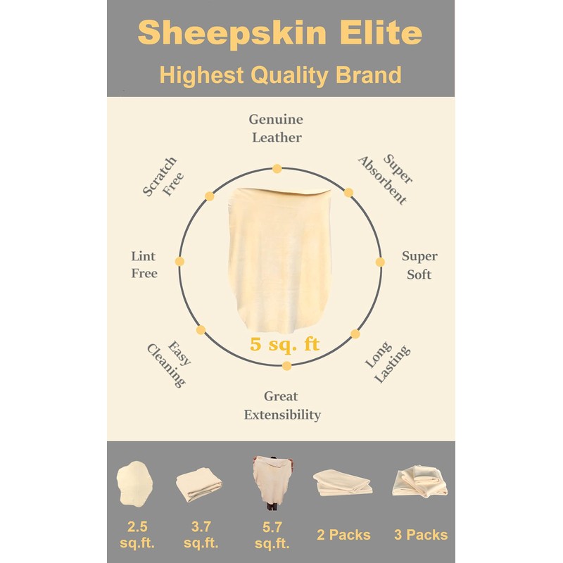 SHEEPSKIN ELITE Chamois Drying Cloth Car Drying Towel Real Leather