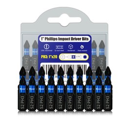 Facoow 20 Pack Phillips Impact Driver Bits, #3 Phillips Head Magnetic Screwdriver Bits Set, 1 Inch S2 Alloy Steel Impact Bits, 1/4" Hex Shank Screwdriver Drill Bit, CNC Machined ph3 Impact Drill Bits