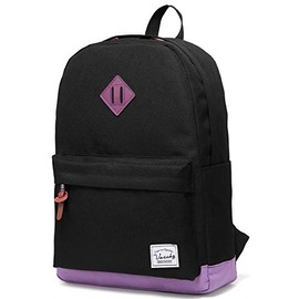 Backpack for Teen Girls, Vaschy Unisex Classic Water Resistant School Backpack Fits 15Inch Laptop (Black Purple)