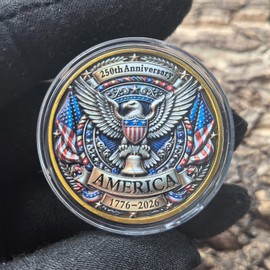 Strugglejewelry USA 250th Anniversary Challenge Coin, Patriotic Eagle & Liberty Bell Tribute for Proud Americans & Collectors