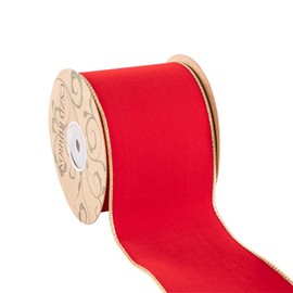 CSZD RIBBON Thick Red Christmas Velvet Wired Ribbon and Gold Backing 4 inch Wide*10Y Double Sided for Christmas Tree Wreaths Gift Wrapping Bows Gralands Home Decor Crafts (New red 4inch)