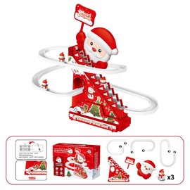 Electric  Assembled Track Toy Christmas Track Climbing Stairs Car Roller Coaster Toy Stair Climbing Toy Suitable for Boys and Girls Gift:_Santa Claus climbs stairs