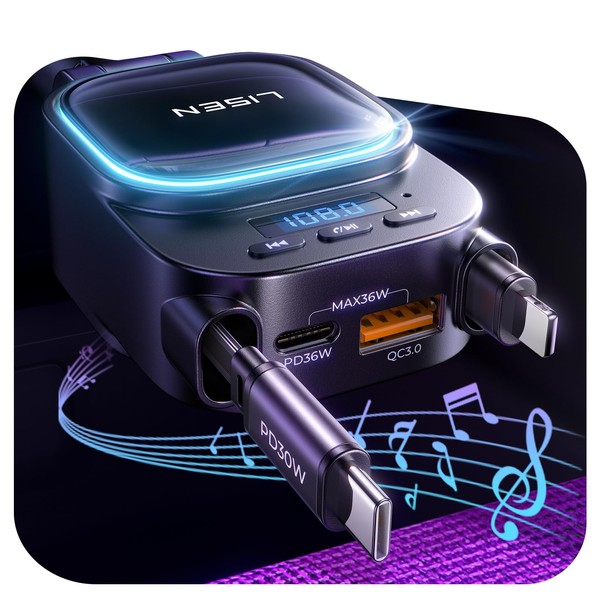 LISEN 2025 Bluetooth 5.3 FM Transmitter Car Adapter 96W 4