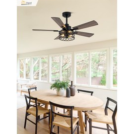 Bella Depot 46" Ceiling Fan with Light Farmhouse Caged Chandelier Fan with Remote Vintage Rustic Indoor Fandelier with Silent Motor for Dining Living Room Bedroom, (bulbs not included)