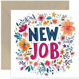 New Jobs Cards for Women, Beautiful Bold and Colourful Artwork, Stars and Floral Accents, Premium Designer Greeting Cards for Her - Well Done, Promotion, Graduation Cards