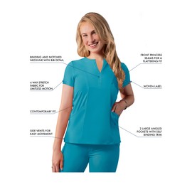 Adar Uniforms Addition Scrubs for Women - Notched V-Neck Top - A6002 - Teal Blue - S