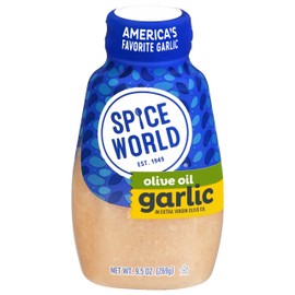 Spice World Squeezable Minced Garlic in Extra Virgin Olive Oil– 9.5 oz Garlic Container – Ready-to-Use Seasonings for Cooking, Simply Squeeze the Convenient Package to Easily Add Flavor