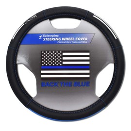 Elektroplate Police Thin Blue Line Premium Steering Wheel Cover - Small, Fits Most Cars