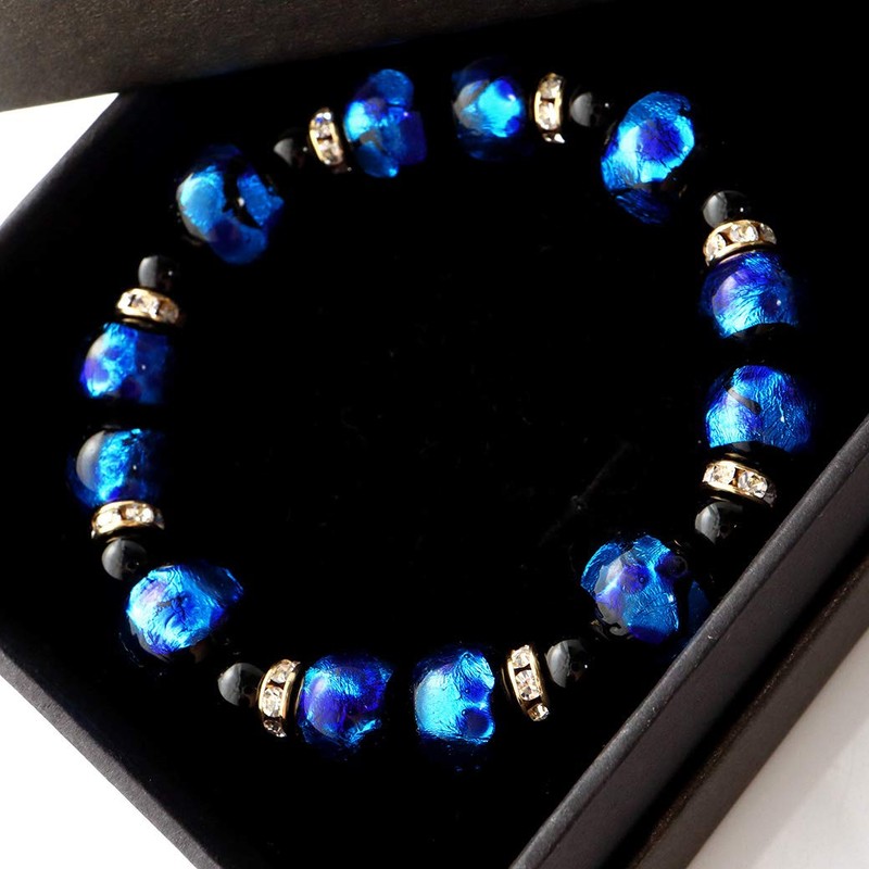 GOLD STONE Firefly Glass Blue Bracelet, Okinawa Power Stone, Inner
