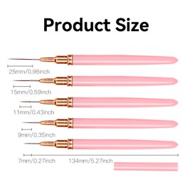 5 Stück Dünn Nageldesign Pinsel, Nail Art Pinsel Set, Nail Art Liner - Pinsel, Detail Nagelpinsel Nail, Detail Maniküre Pinsel Dünne Nagelpinsel Set für Gestreifte Linien Gel Malerei (7/9/11/15/25 mm)