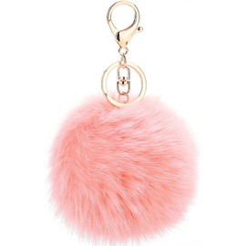 Double Smile Fluffy Bag Charm Cute Pom Keychain Pendant Fake Fur Accessory, pink a