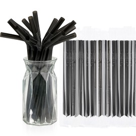 Tessco 300 Pcs Boba Straws Flexible Bendy Jumbo Smoothie Straws Jumbo Straws Individually Wrapped Plastic Straws for Bubble Tea Tall Homemade Milkshakes, 0.5 Inch Wide 9.2 Inch Long, Black