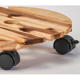 Worth Imports 12" Acacia Wood Planter Caddy with Rotating Casters, Set of 3