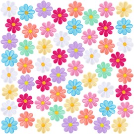 Tigeen 60 Pcs Spring Flower Iron on Patches Cute Flower Applique Patch Sew on Embroidered Applique Sewing Patches for Bags Jackets Jeans Clothes DIY(8 Colors,1.57x1.57 Inch)