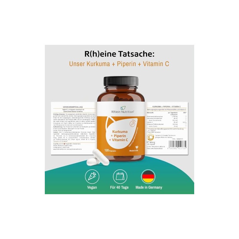 Rhein Nutrition Turmeric Capsules - Turmeric Complex with Curcumin C3