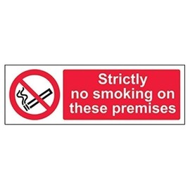 V Safety 57011AX-R Strictly No Smoking On These Premises Prohibition Sign - Landscape - 300mm x 100mm - 1mm Rigid Plastic, Black/Red