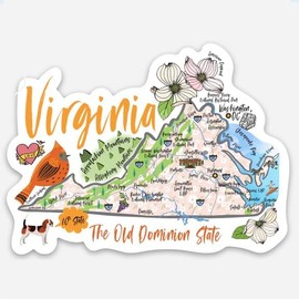 Virginia Sticker USA States Decal for Wall, Laptop, Cell, Truck Sticker for Windows, Cars, Trucks 5" Inch