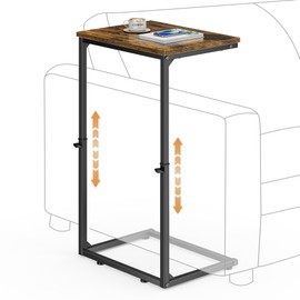 Vagusicc C Shaped End Table for Couch, 33.2'' Tall C Table Adjustable Height Side Table, Small Side Table for Small Spaces, Couch Tables That Slide Under, Tv Tray Table for Living Room, Rustic Brown