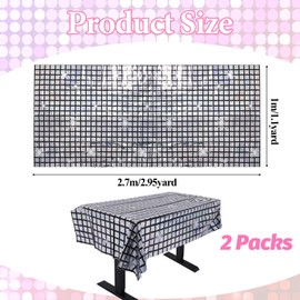 2 Pack Disco Tablecloth Party Decorations, Holographic Silver Glitter Plastic Tablecloth Disposable Laser Rectangle Table Covers for Birthday Party Decoration Wedding Christmas Grad Party Supplies