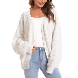 QUALFORT Women's Cardigan Sweaters for Women 100% Cotton Button-Down Long Sleeve Oversized Knit Outerwear Fall Clothes 2025 Off White Large