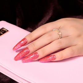 MAYCHAO 15ML Rose Pink Glitter Gel Nail Polish 1Pc Sparkle Pink Glitter Gel Polish Soak Off UV LED Nail Polish Nail Art Starter Manicure Salon DIY at Home, 0.5 OZ