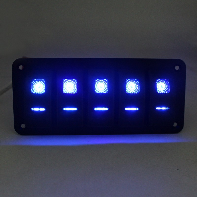 FXC Rocker Switch Aluminum Panel 5 Gang Toggle Switches Dash