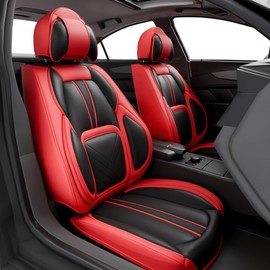 SLARY 5PCS 2025 Front and Back Car Seat Covers Auto Interior Accessories with Water Proof Nappa Leather for Cars SUV Pick-up Truck Universal Comfortable and Breathable (Full Set, Martha Red)