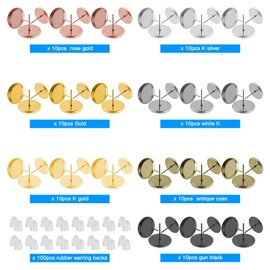 Blank Stud Earring,70pcs Blank Stud Earring Bezel and 100pcs Rubber Earring Backs,Bezel Post Cup Bezel Earring Blanks Cup Post Earrings for Jewelry Making DIY Earring Findings(7 Colors)