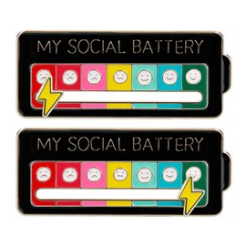 2PCS Social Battery Pin,My Social Battery Slider Pin,Funny Interactive Brooch Pins Lapel Pin,Mood Enamel Pins 7 Days a Week for Backpacks Hat Bags Scarves Clothing(Black)