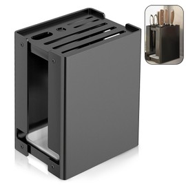 Universal Knife Holder for Kitchen, VSIAISV Stainless-Steel Knife Block Without Knives, Large Volume Stable Knife Organizer 7 Slots with Scissors, Sharpening Rod, Space Saver Knives Storage (Black)