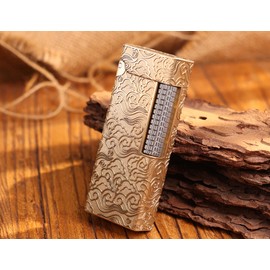 WDMART- H59 Brass Mechanical Trench Lighter • Retro Soft Flame Oil Lighter • Cool Open Flame Kerosene Lighters one Click lid Opening • Model：Flame Spirit (XY)