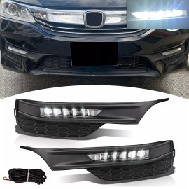 Ylt Auto Fit For 2016-2017 Honda Accord Sedan LED Bumper Fog Light Lamps W/ Wing Clear