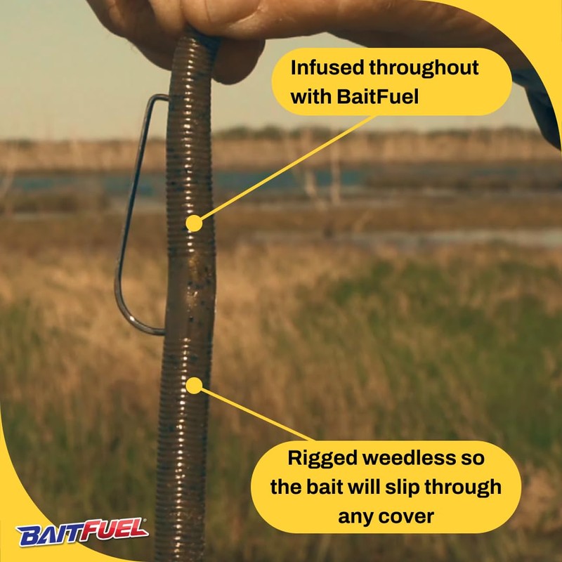 BAITFUEL T-Mac Durable Straight Tail Worm Infused with Supercharged X55