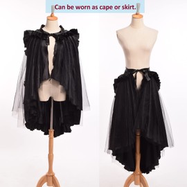 BLESSUME Punk Flounce Bustle Skirt Cape, Black, One size