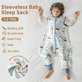 usbettas Toddler Sleep Sack with Feet 6-12 Months, 1.0 TOG Thermostatic Infant Sleeping Sack with Legs, Soft Cotton Baby Wearable Blanket, 2-Way Zipper Baby Sleep Bag Walker for All Season