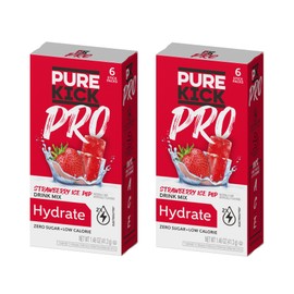 Pure Kick Pro Strawberry Ice Pop Powdered Drink Mix - Pack of 2 - Zero Calorie - Low Sugar - Hydrate - 2 Times the Electrolytes - 100% of DV for Vitamins A,C, and E