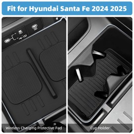 Center Console Wireless Charging Pad + Cup Holder Fit for Hyundai Santa Fe 2024 2025 Non-Slip Protective Mat Interior Accessories