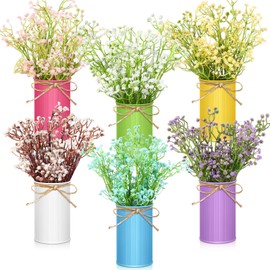 Maxdot 6 Sets Spring Table Centerpieces Summer Artificial Baby Breath Flower with Galvanized Pot Fake Faux Gypsophila Flower Easter Spring Decoration for Home Kitchen Dining Wedding Baby Shower Party