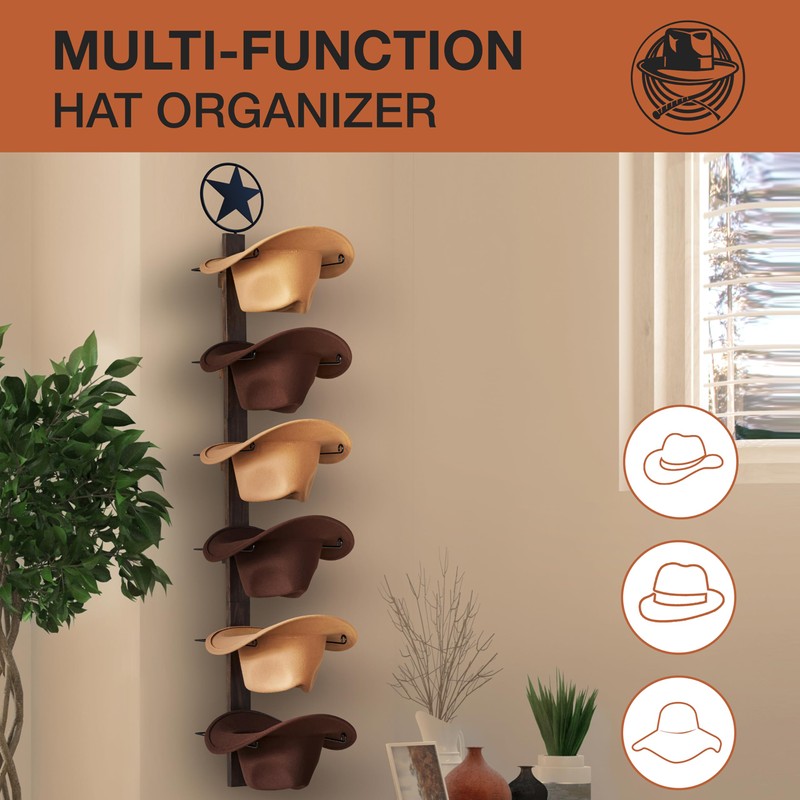 P-ALADIN Cowboy Hat Holder, Cowboy Hat Rack for Wall, 6-Piece
