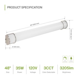 ASD LED 48 Inch Flush Mount Vanity Lighting Fixture | 35W 3200LM 3000K-5000K 120V | 3CCT, Dimmable, Energy Star, ETL Listed | Bathroom Linear Wall Light Bar, Long Tube Bath Sconce | Nickel, 2 Pack