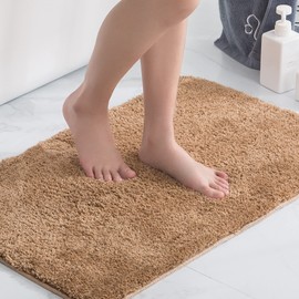 KELEKELE Bath Mat, Non-Slip Bath Mat, Bathroom Rug, Machine Washable, Fluffy Microfibre Shower Mat, Soft Shower Mat (Champagne, 50 x 80 cm)
