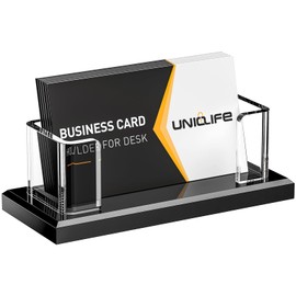 Uniclife Acrylic Business Card Holder for Desk 1 Slot Clear Horizontal Business Card Stand for Men & Women Desktop Name Card Display Stand Card Organizer for Office Home Exhibition, 60 Card Capacity