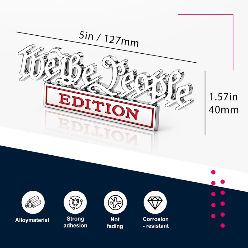 We The People Car Emblem 2Pack, Premium 3D Metal Vehicle