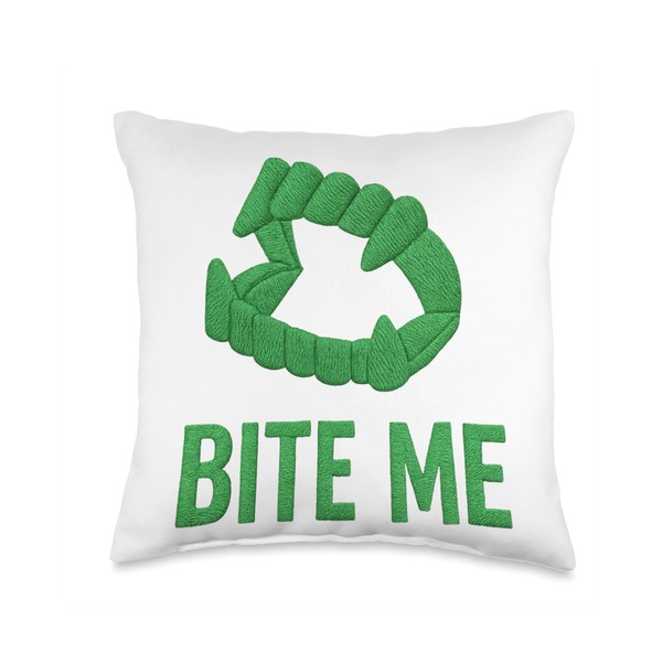 Bite Me – Vampire Teeth Neon Green Embroidery Style Throw