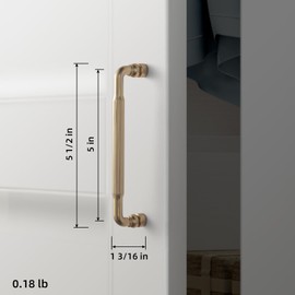 Goo-Ki 6 Pack 5 Inch Champagne Bronze Cabinet Pull Handle - Modern Vertical Groove Textured Grip for Kithcen Drawers & Cupboard